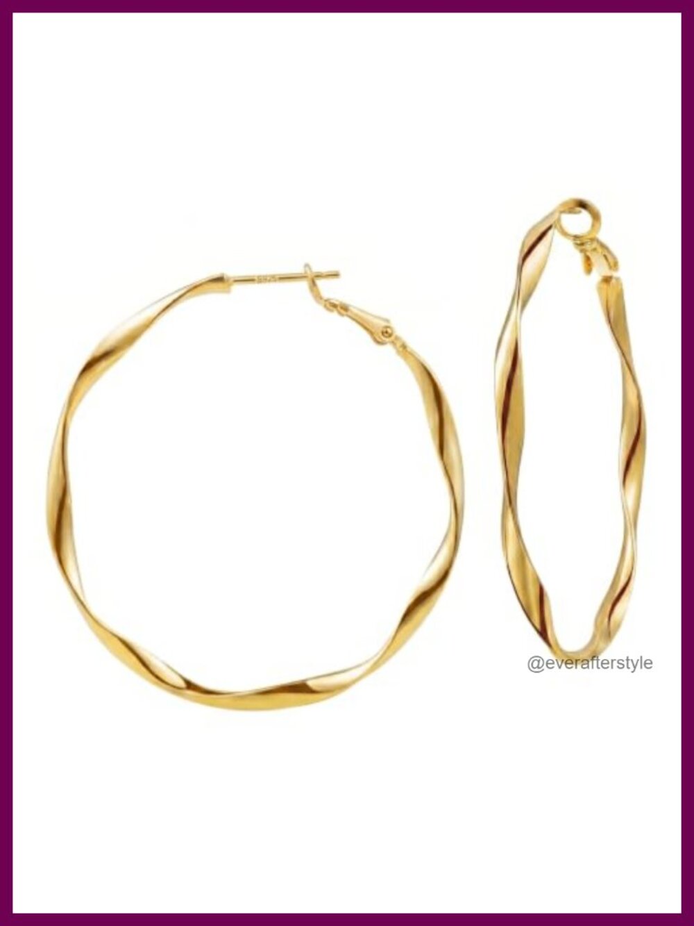 18K Gold Plated Twisted Hoop Earrings for Women 1.18 Inch